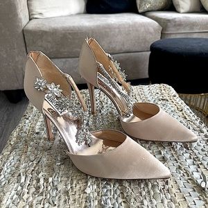 Badgley Mischka nude heels with crystal ankle